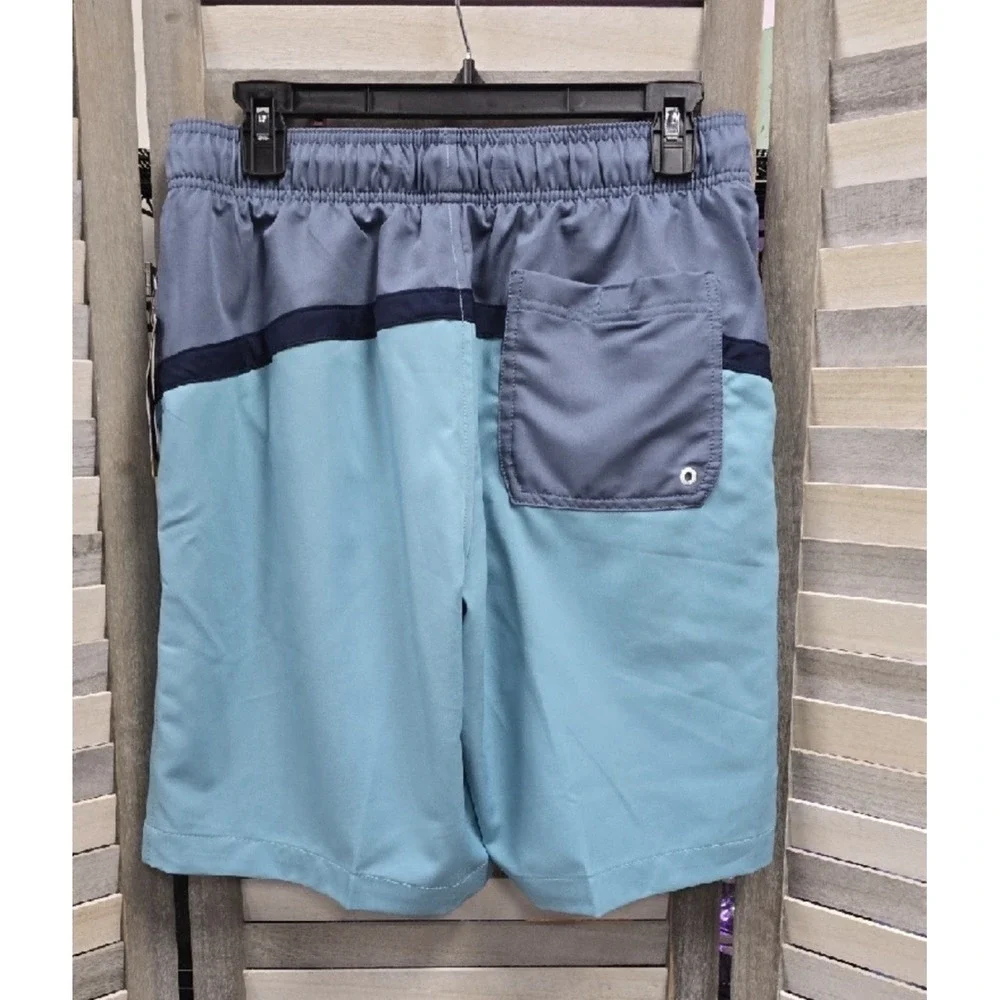 Speedo Swim Trunks Bathing Suit Mens Medium Black Gray Blue UPF 50 BlockTheBurn